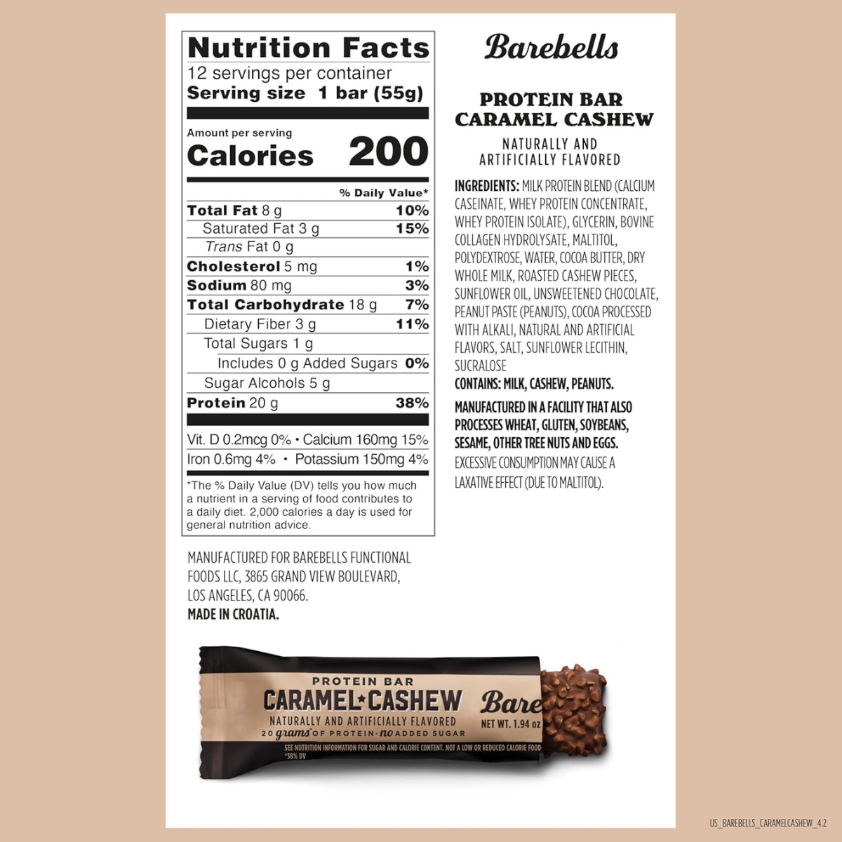 Barebells Protein Bars, Caramel Cashew, Nutrition Facts