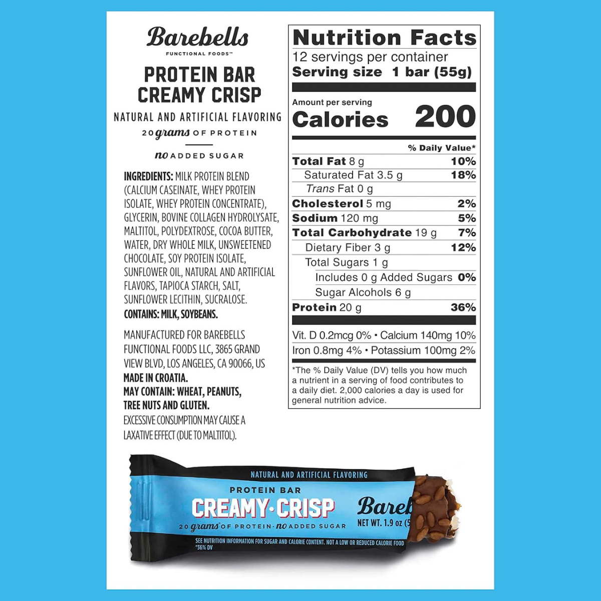 Barebells Protein Bars, Creamy Crisp, Nutrition Facts