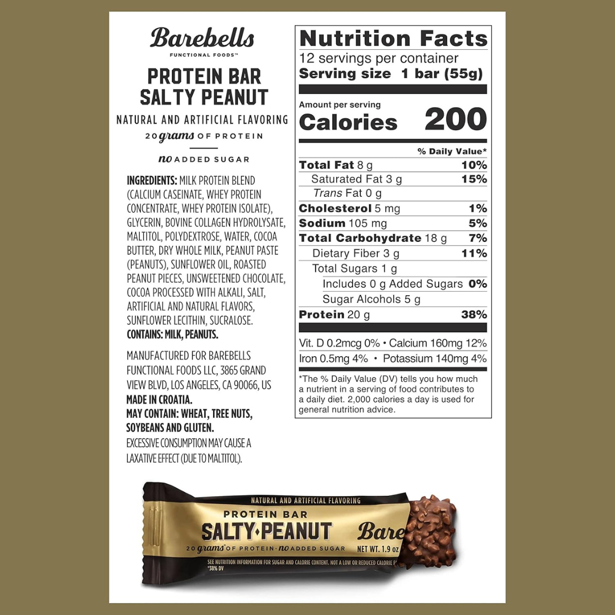 Barebells Protein Bars, Salty Peanut, Nutrition Facts