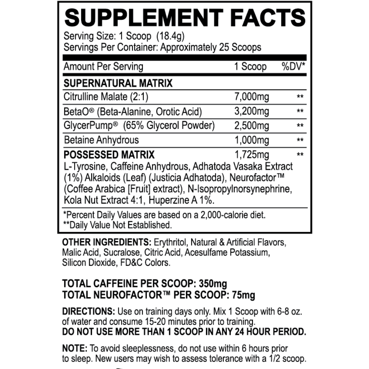 Black Magic Supply BZRK Pre-Workout Supplement Facts