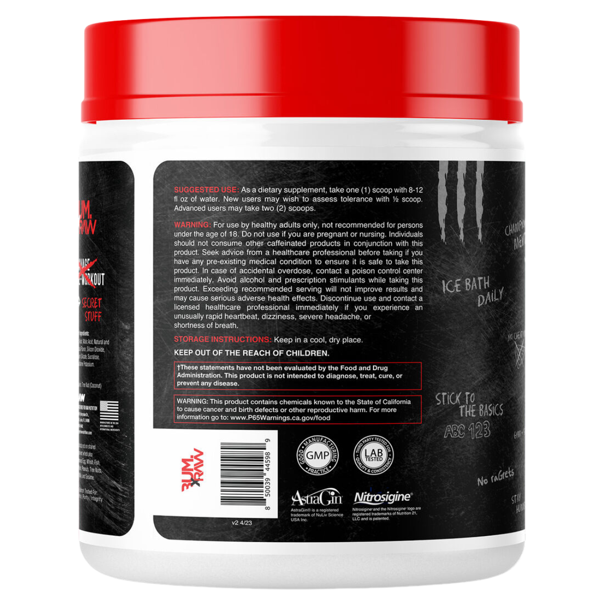 CBUM Thavage Pre-Workout - Christopher's Secret Stuff - Usage and Warnings Label