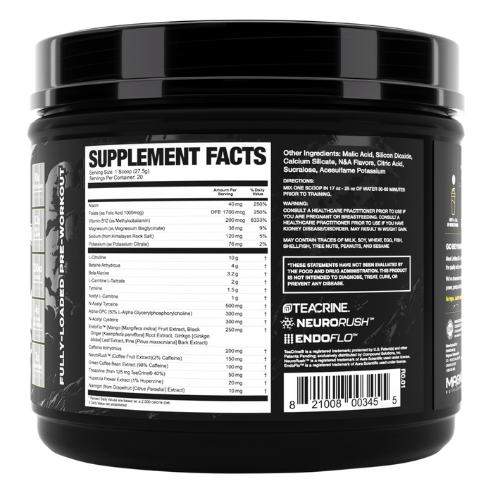 Limitless X16 Pre-Workout Ingredient Label