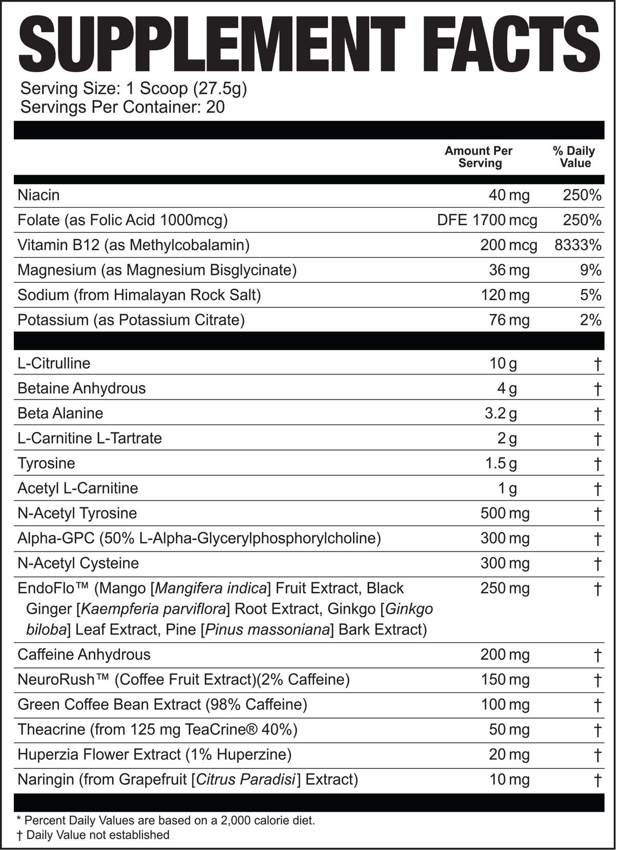 Limitless X16 Pre-Workout Supplement Facts