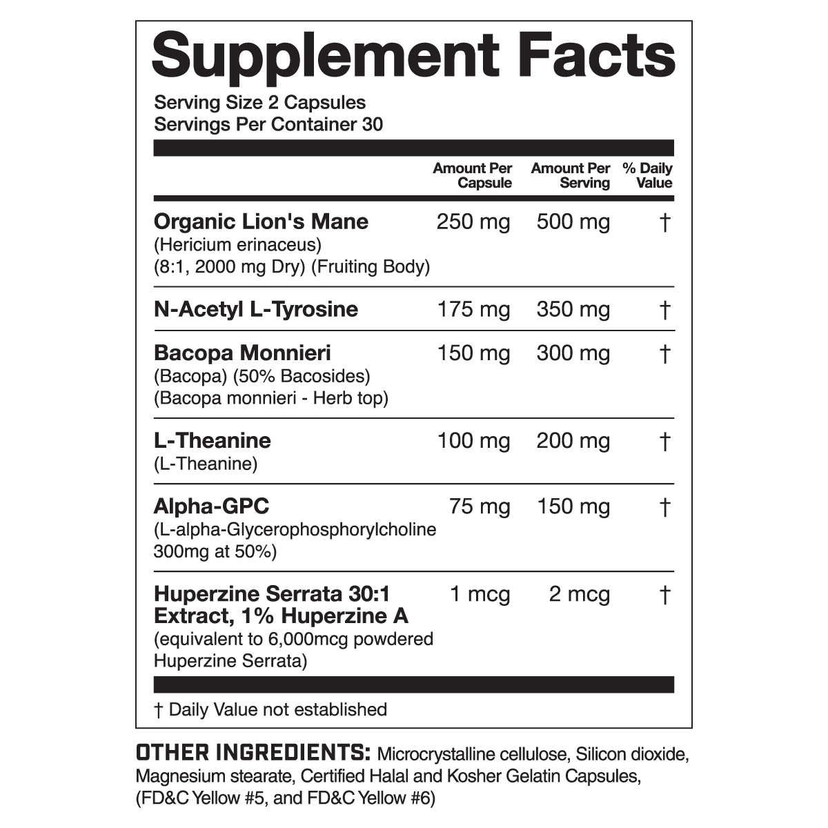 Magnum Nutraceuticals Mane Brain Supplement Facts