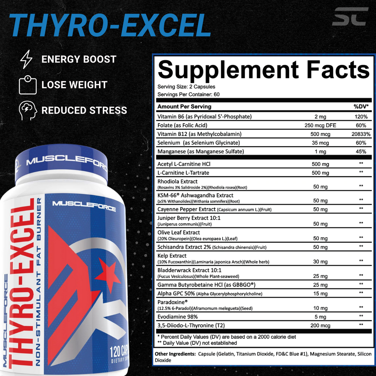 MuscleForce Thyro Excel 120 Capsules - Supplements Facts 