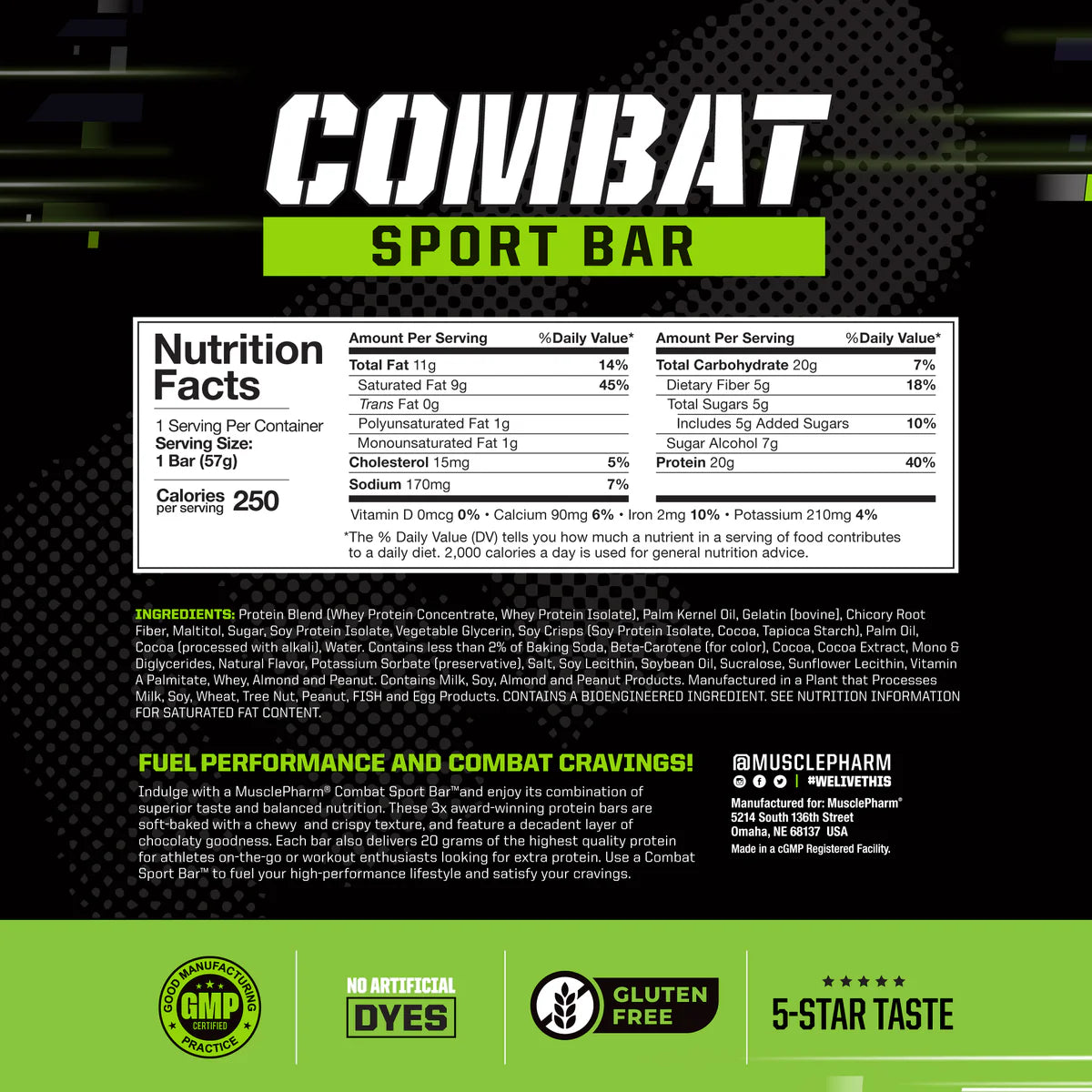 MusclePharm Combat Sports Bar Supplement Facts