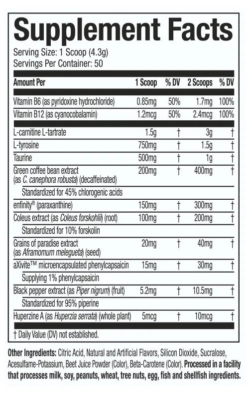 Muscletech Burn iQ Supplement Facts