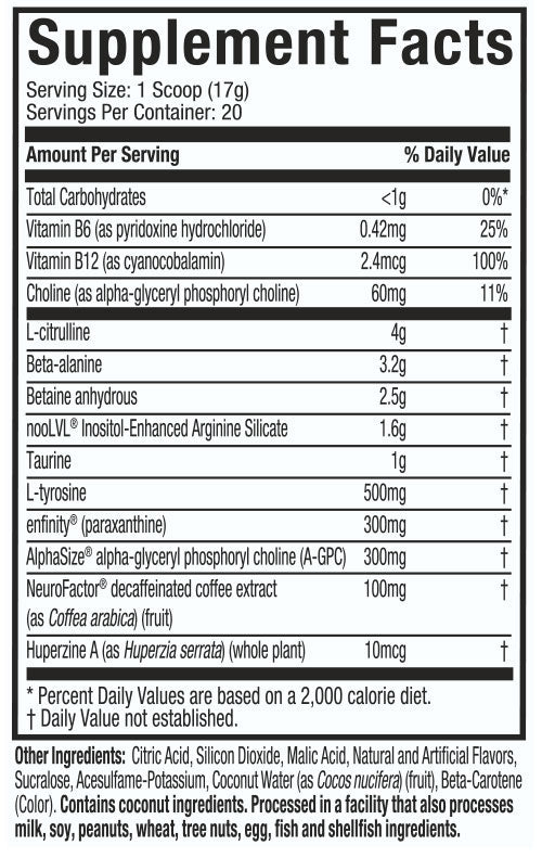 Muscletech EuphoriQ Pre-Workout Supplement Facts