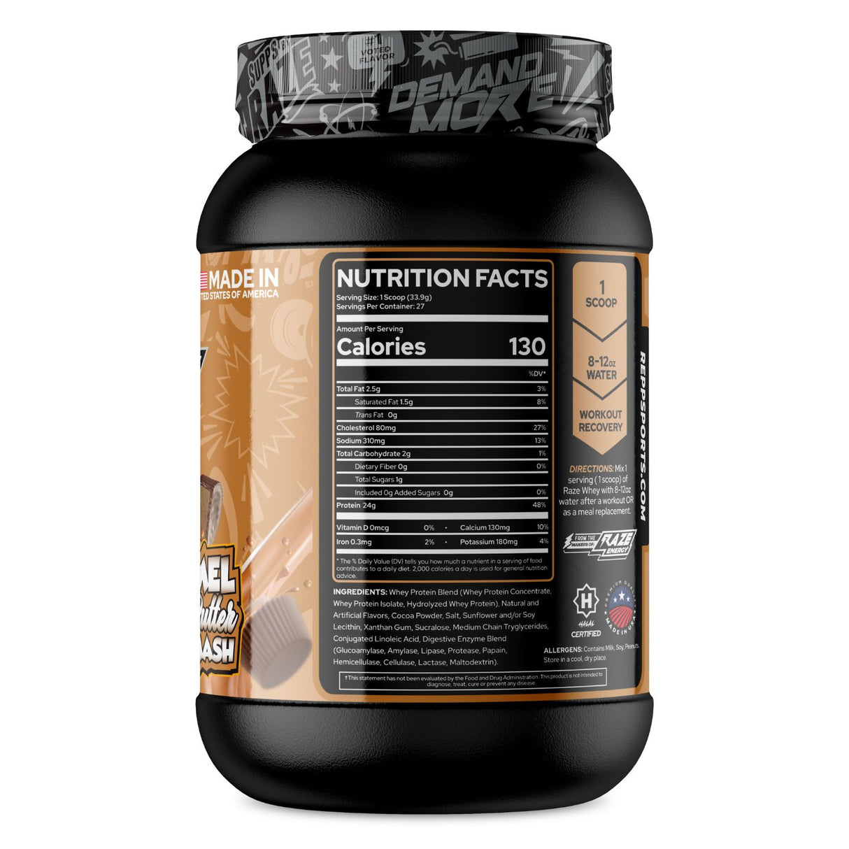 Raze Whey 2lb, Caramel Peanut Butter Choco Smash Label