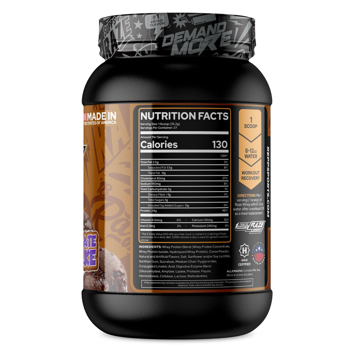 Raze Whey 2lb, Triple Chocolate Cake Label