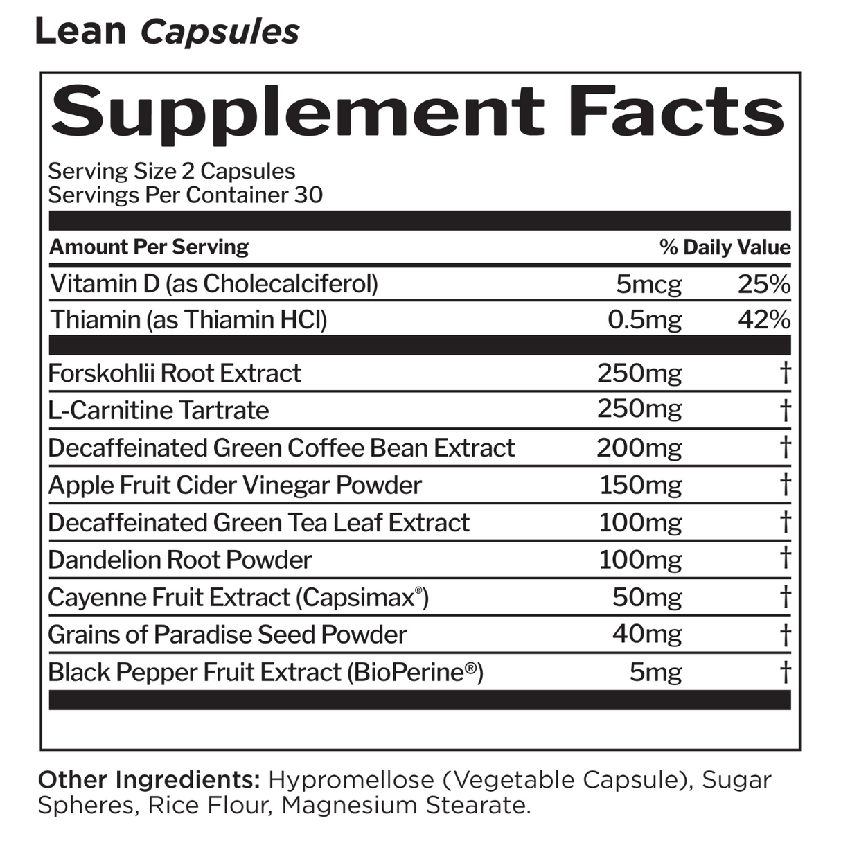 Rule 1 Lean Capsules Supplement Facts