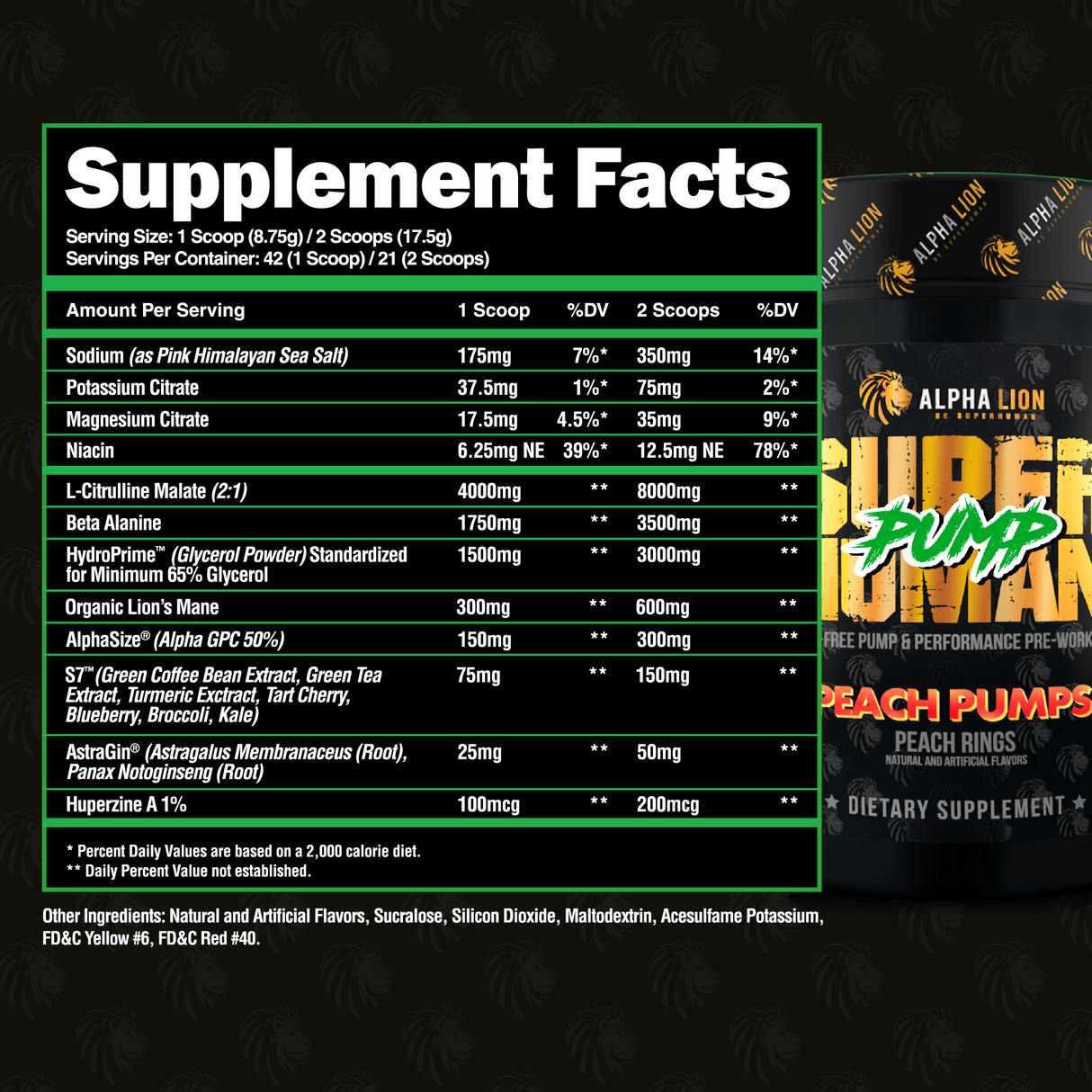 Alpha Lion Superhuman Pump Supolement Facts