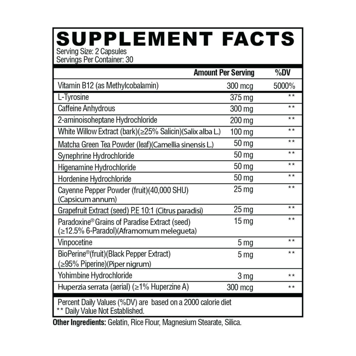 Condemned Labz Arsyn Strong Thermogenic Fat Burner - Supplement Facts