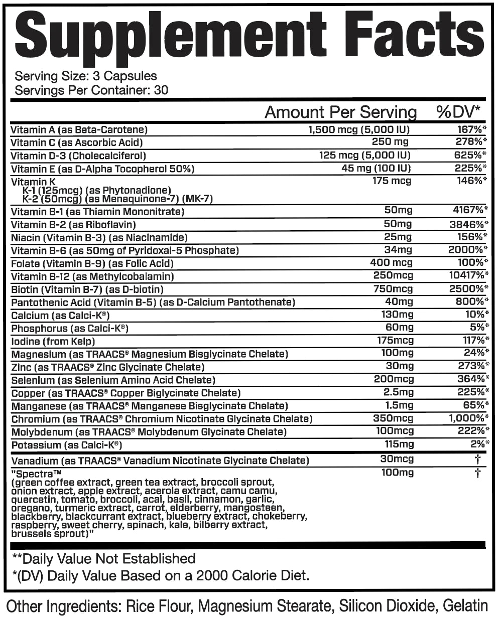 MuscleForce Daily Force Multivitamin Supplement Facts