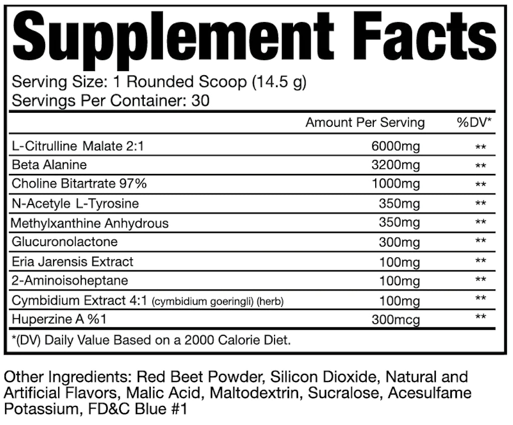 MuscleForce Defiant Pre-Workout Supplement Facts