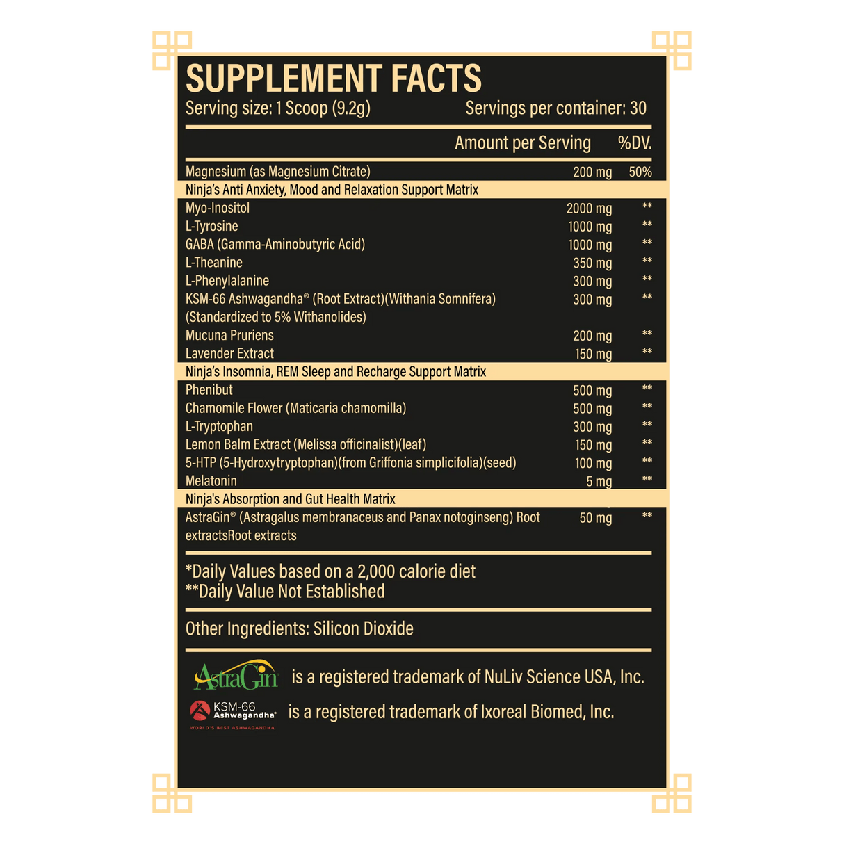 Ninja Zen Supplement Facts