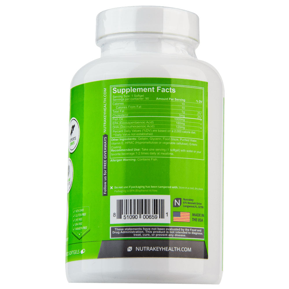 NutraKey Fish Oil EPA DHA 90 Softgels Back