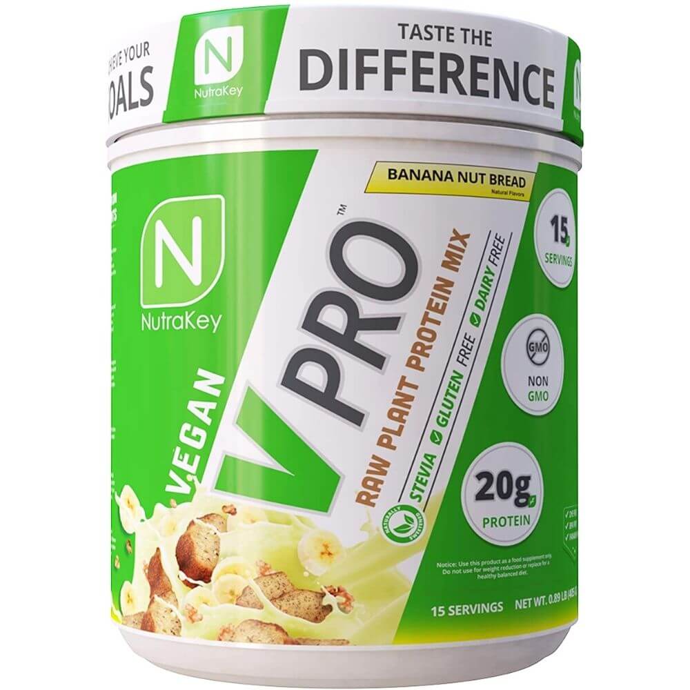 NutraKey V-Pro, Raw Plant Protein Powder - Banana Nut Bread 1lb