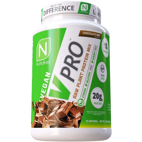 NutraKey V-Pro, Raw Plant Protein Powder - Chocolate Bar 2lbs